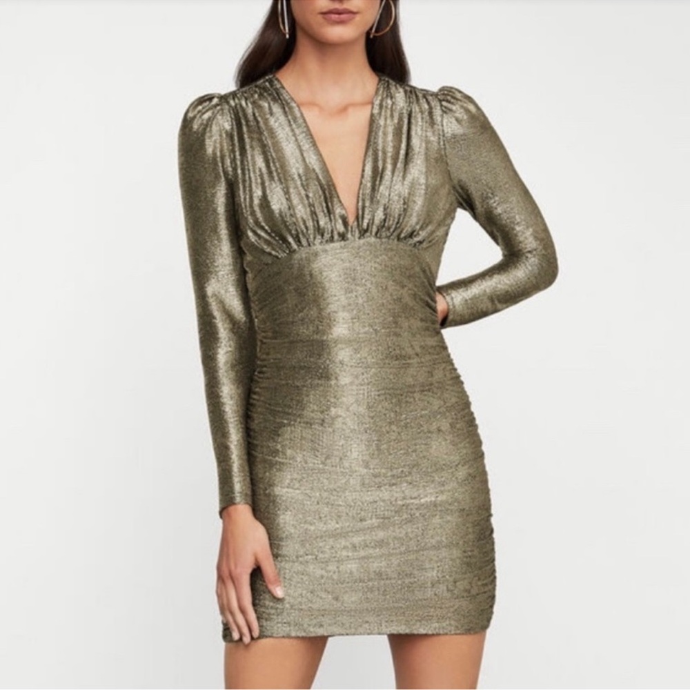 BCBGMaxAzria Gold Metallic Long Sleeve Dress